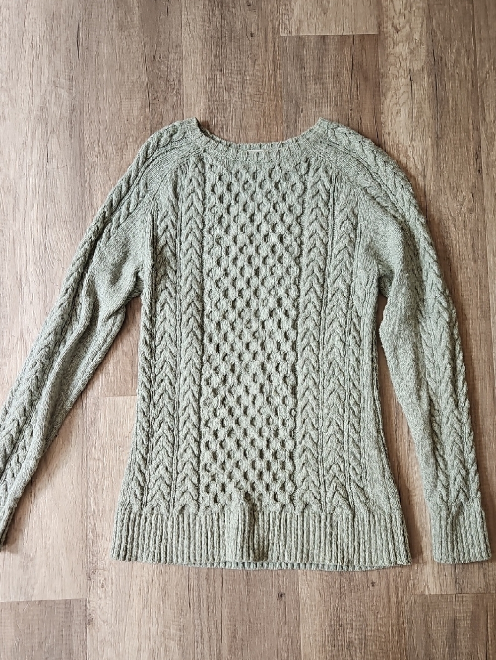 L.L. Bean Olive Green Cable Knit Crewneck Sweater